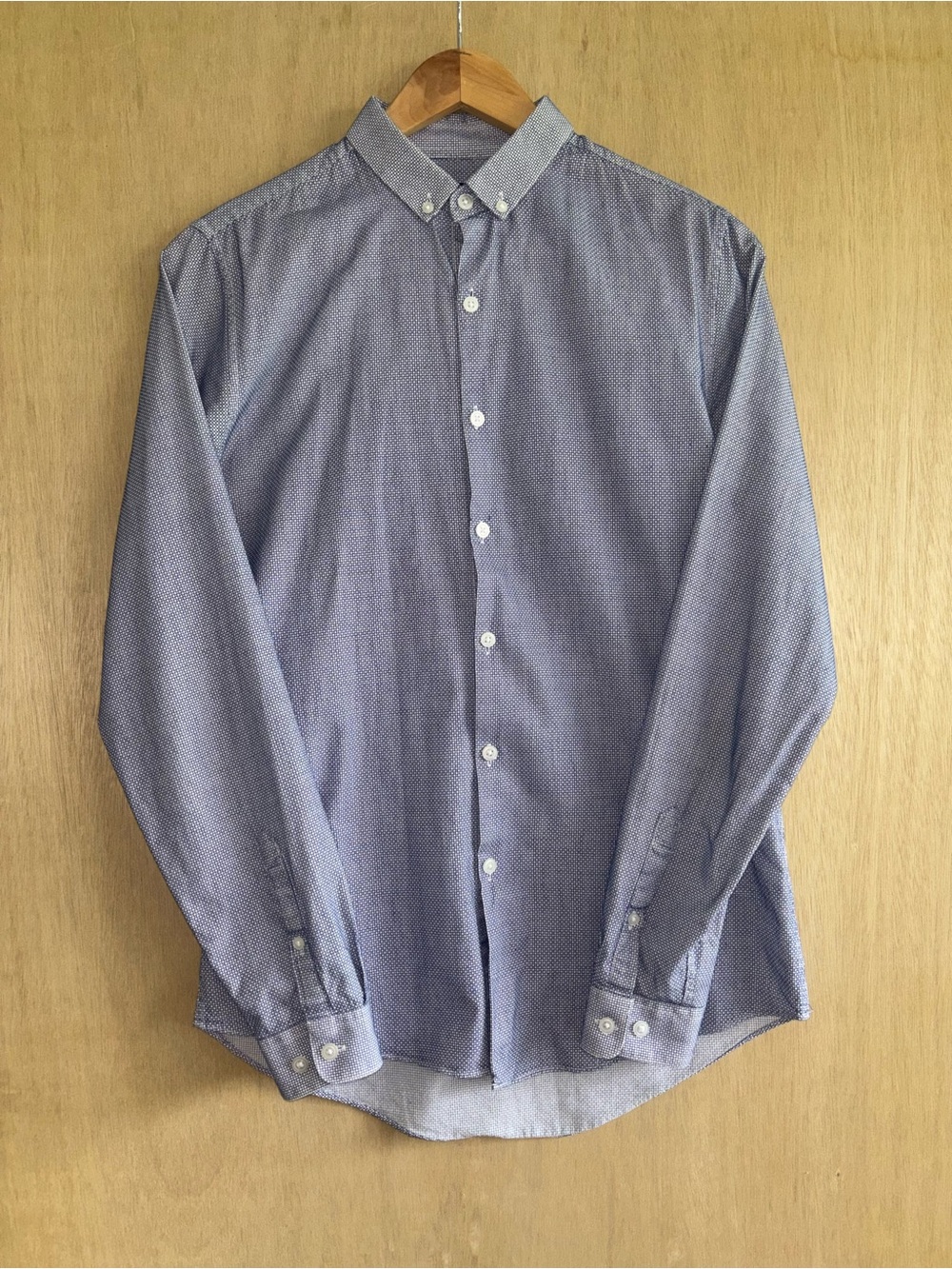 Topman Blue Micro Check Cotton Button Down Shirt Men’s S Preppy Old Money